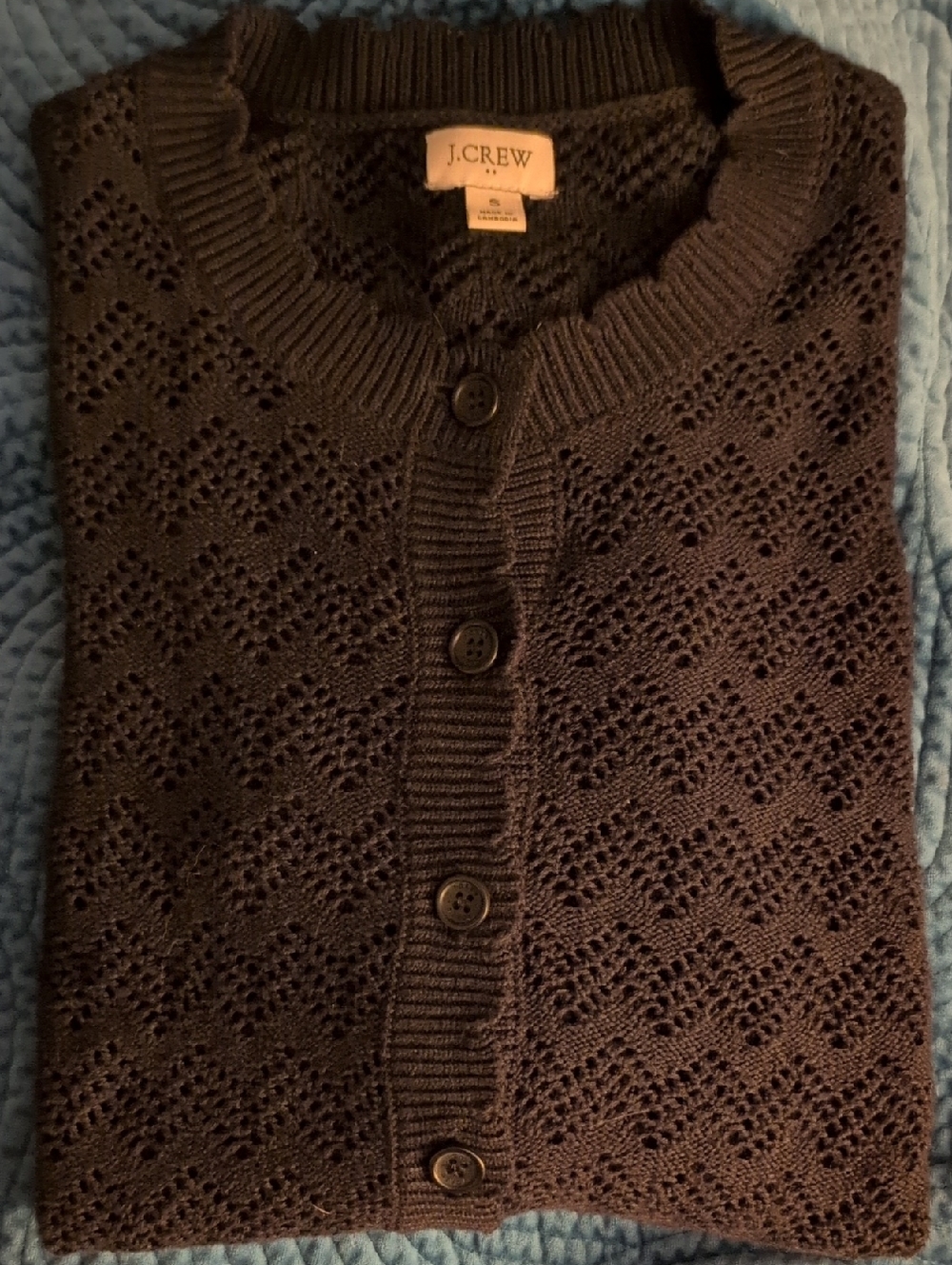 J. Crew Black Open-Knit Button Cardigan